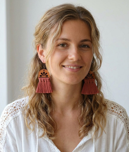 Macramé náušnice - Diana divoká růže