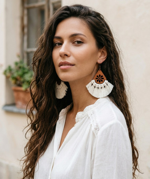 Macramé náušnice - Isabella smetanová