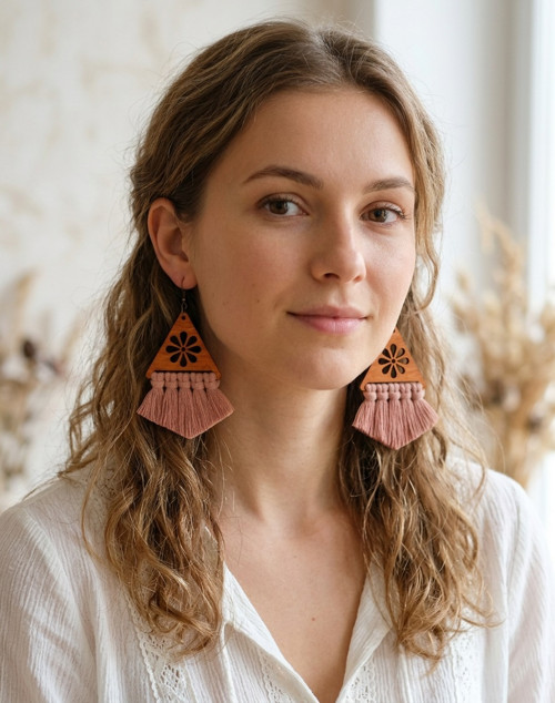 Macramé náušnice - Evelin starorůžová