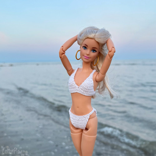 Dvoudílné plavky pro Barbie bílé + kačenka
