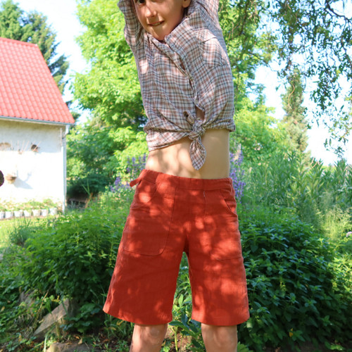 Lněné kraťasy cihlové