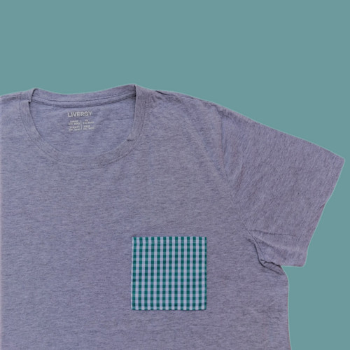Šedé tričko Gingham Pocket