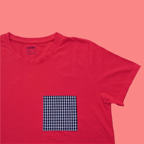 Červené tričko Gingham Pocket
