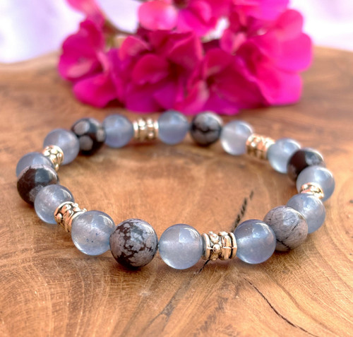 Náramek s minerály - chalcedon a obsidián