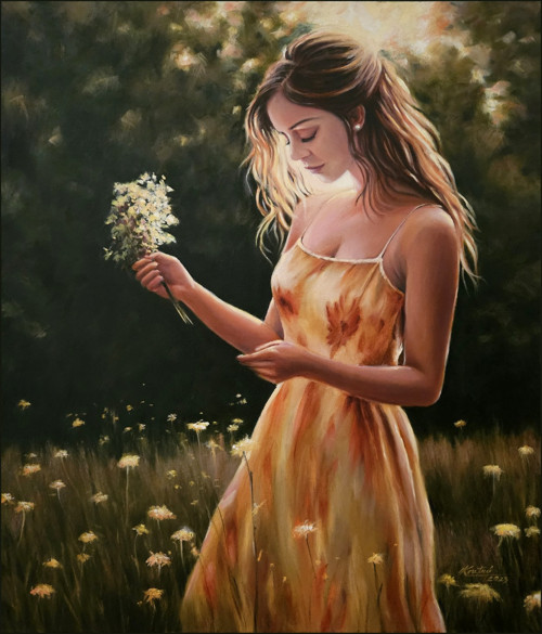 Večerní trhání kvítek 70x60cm