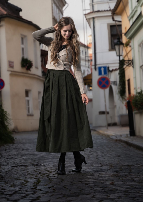 Manšestrová Maxi Sukně - Khaki