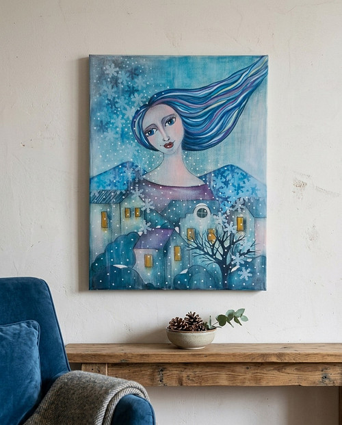 Andělská zima, originální malba na plátně-sleva