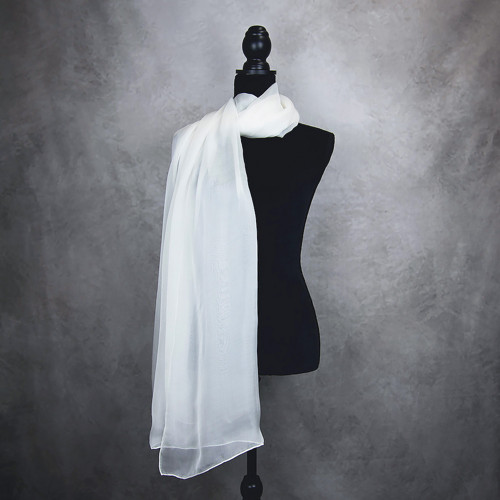 Hodvábny šál BIELY, 180 x 110cm, Handmade