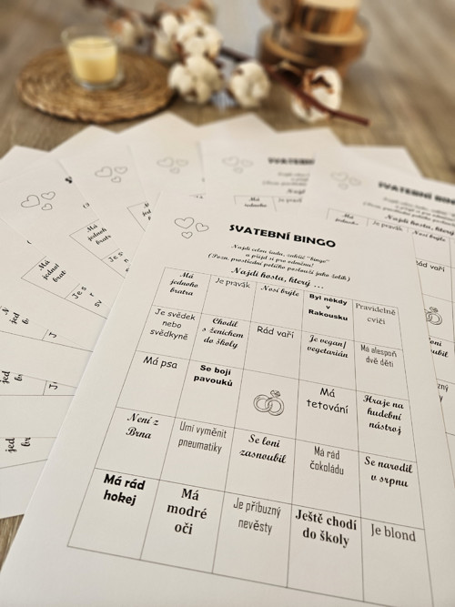 Svatební BINGO - bílý design