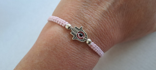 Náramek s ochranným amuletem Hamsa - růžový