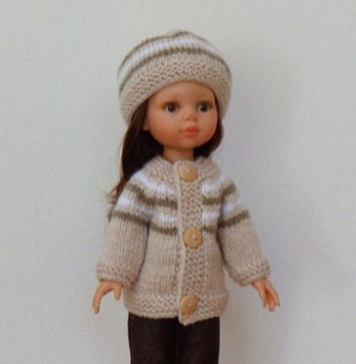 Béžový svetr a čepice na panenku Paola Reina 32cm