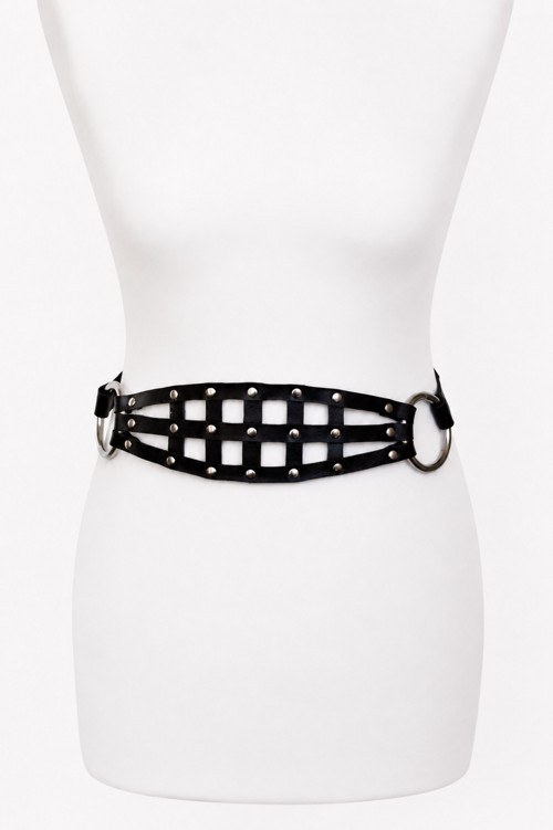Lola Belt s nýty, široký kožený opasek