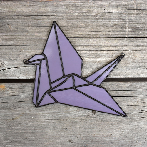 Origami jeřáb tajemný, skleněná tiffany ozdoba