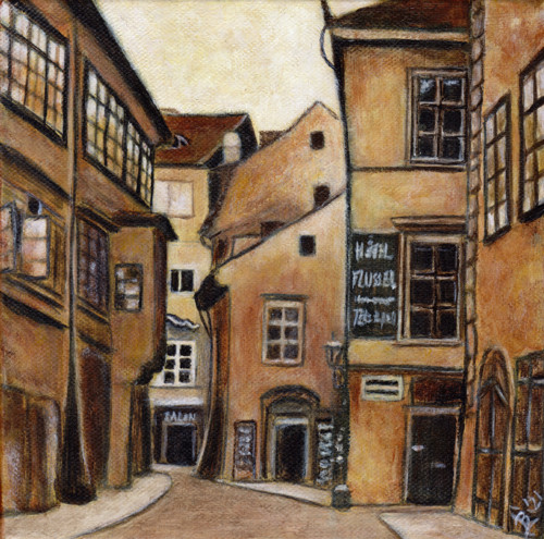 Ztracený kousek Prahy - um.tisk na akv.papír 20x20