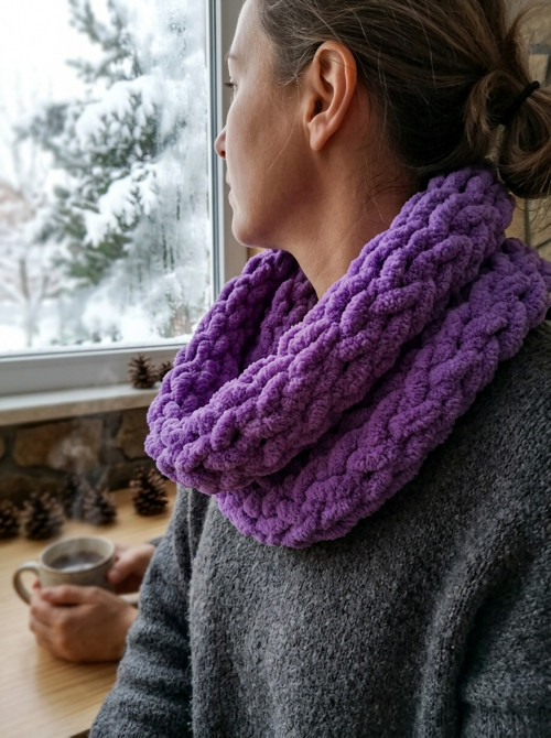 Měkký pletený nákrčník puffy (tmavá levandulová)