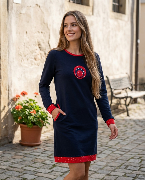 TMAVĚ MODRÉ S PUNTÍKY BIO (XL ) - dámské šaty