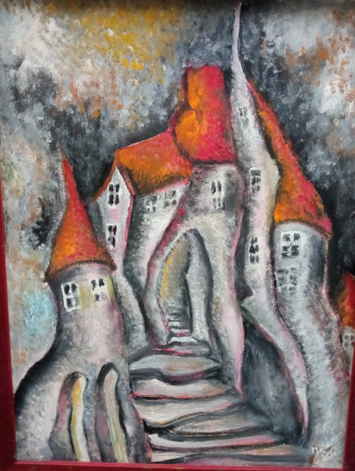 SNOVÉ MĚSTEČKO 2 - olejomalba 33x43 ZARÁMOVÁNO