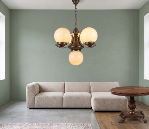 Art deco trojramenný lustr se čtyřmi širmy