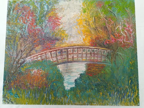 Romantický mosteček - olejomalba 50x40 cm