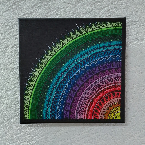 Mandala duhová - obraz, akryl na plátně, 25x25 cm