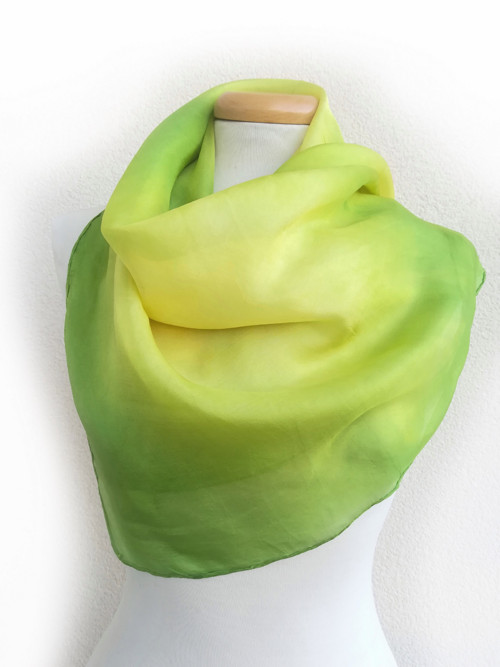 "pastel green&yellow" hedvábný šátek 90x90