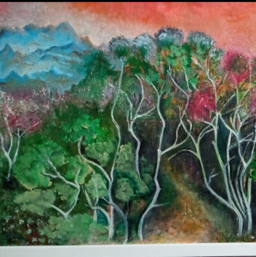 KVETOUCÍ LES - originál - olejomalba 88x58 cm