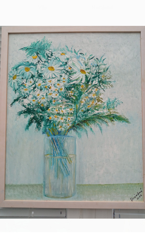 Kopretiny ve váze - olejomalba 54x44 ZARÁMOVÁNO