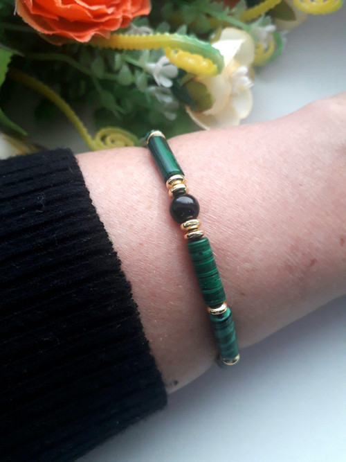 Minerální náramek 17-18cm,malachit,onyx
