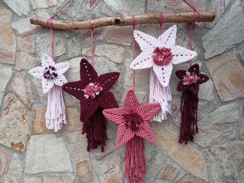 Závěsná dekorace, macramé Květiny 5