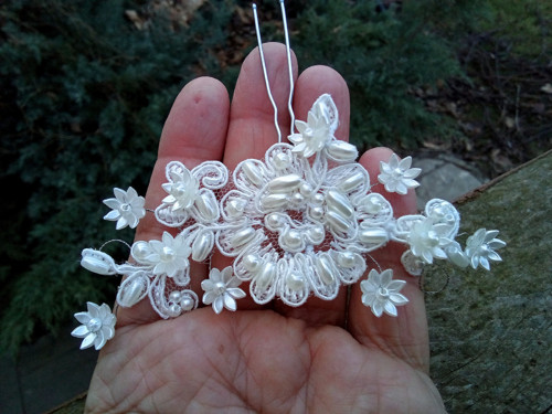 Krajková svatební vlásenka Ivory + náušnice