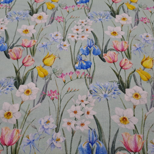 Bavlněná látka NARCISKY A TULIPÁNY