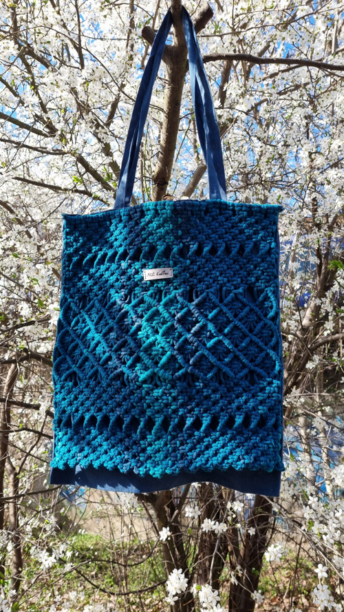 Bavlněná taška s prvky macramé 38x42 cm