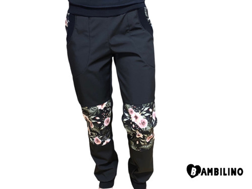 Softshell kalhoty DÁMSKÉ s fleecem Růžičky/černá — foto 1