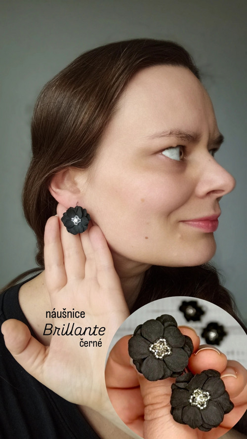 Květinové náušnice Brillante černé