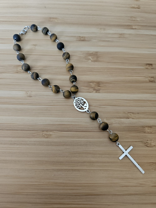 Růženec do auta z matného tygřího oka