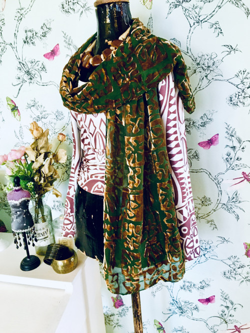Boho šál samet&hedvábí se vzory — foto 1