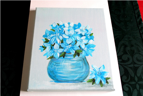 Modré květy - obraz - plátno 25x30cm-akryl