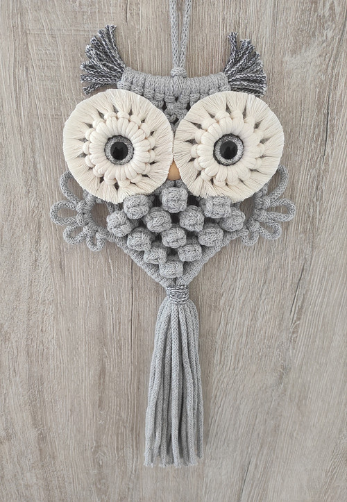 Macramé sova - šedá & ecru — foto 1