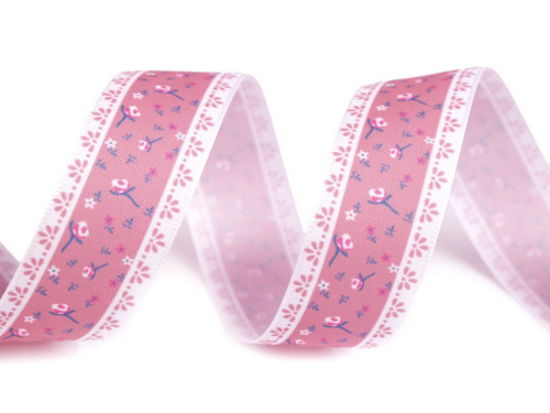 Stuha květy šíře 25 mm (1m) - růžová