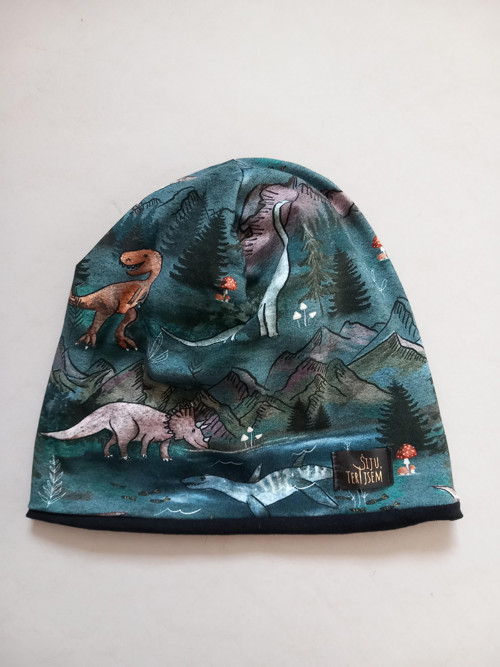 Oboustranná čepice Dinosvět černá