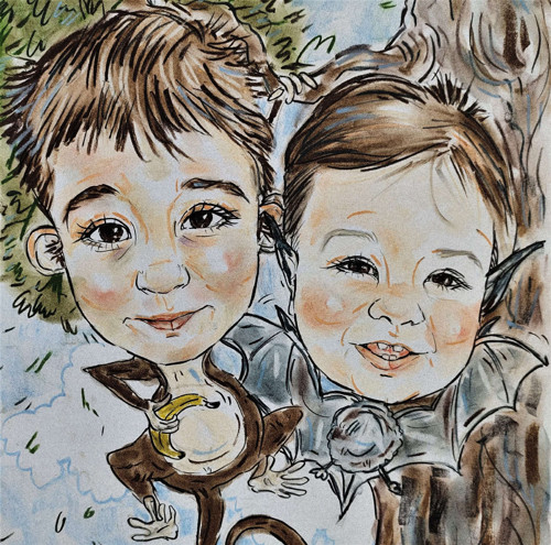 Barevná karikatura z fotky na papíře / 1 osoba