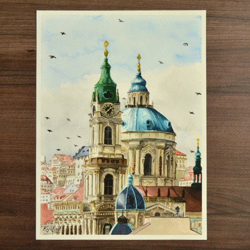 Akvarel "Kostel sv. Mikuláše v Praze"