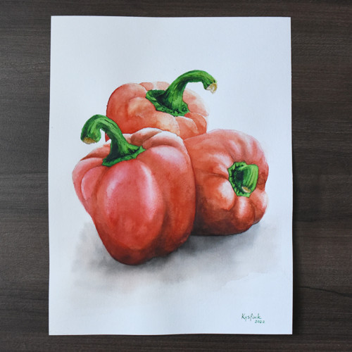 Akvarel "Červená paprika"
