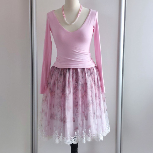 Tylová sukýnka - sakura s krajkou