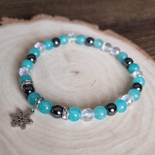Náramek AMAZONIT, KŘIŠŤÁL AQUA AURA, HEMATIT 6mm