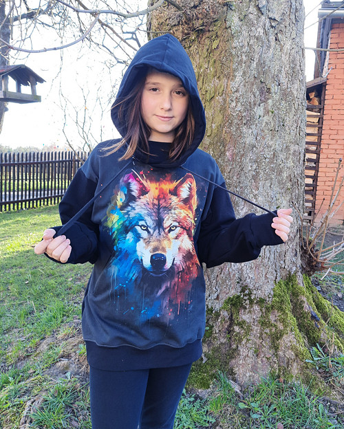 Mikina oversize - Rainbow wolf vel. 164