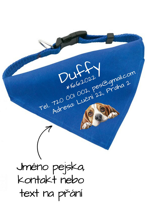 Obojek s šátkem+jméno pejska,kontakt,text na přání