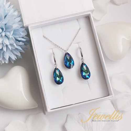 Ocelová sada s krystaly Swarovski - Bermuda Blue