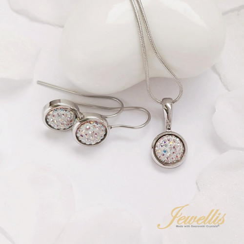 Ocelový set Pavé s krystalky Swarovski- Crystal AB