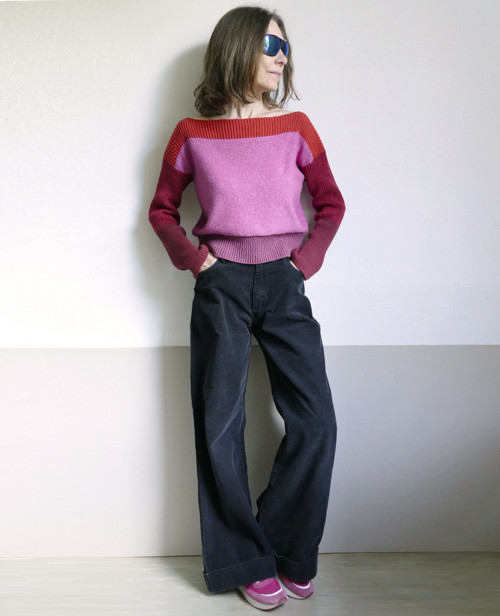 Červeno ružový pulover,merino-bavlna